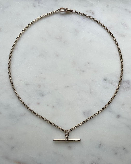Elegant Victorian Albert Chain / Watch Chain with T-Bar Necklace in Rich 9k Gold
