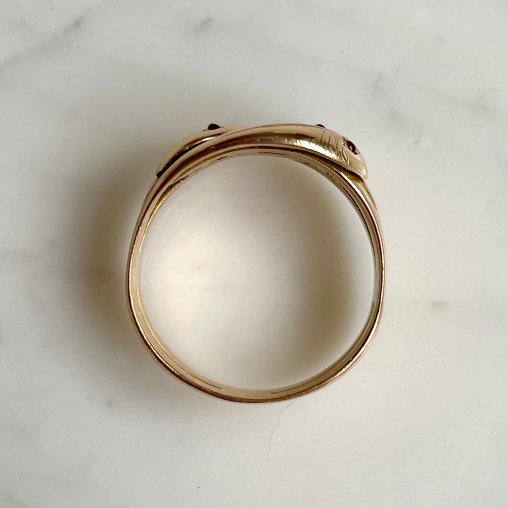 Antique Victorian 18ct Gold Double Snake Ring with Ruby Eyes 7.7g size UK U1/2 - US 10.25