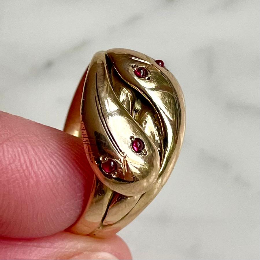 Antique Victorian 18ct Gold Double Snake Ring with Ruby Eyes 7.7g size UK U1/2 - US 10.25