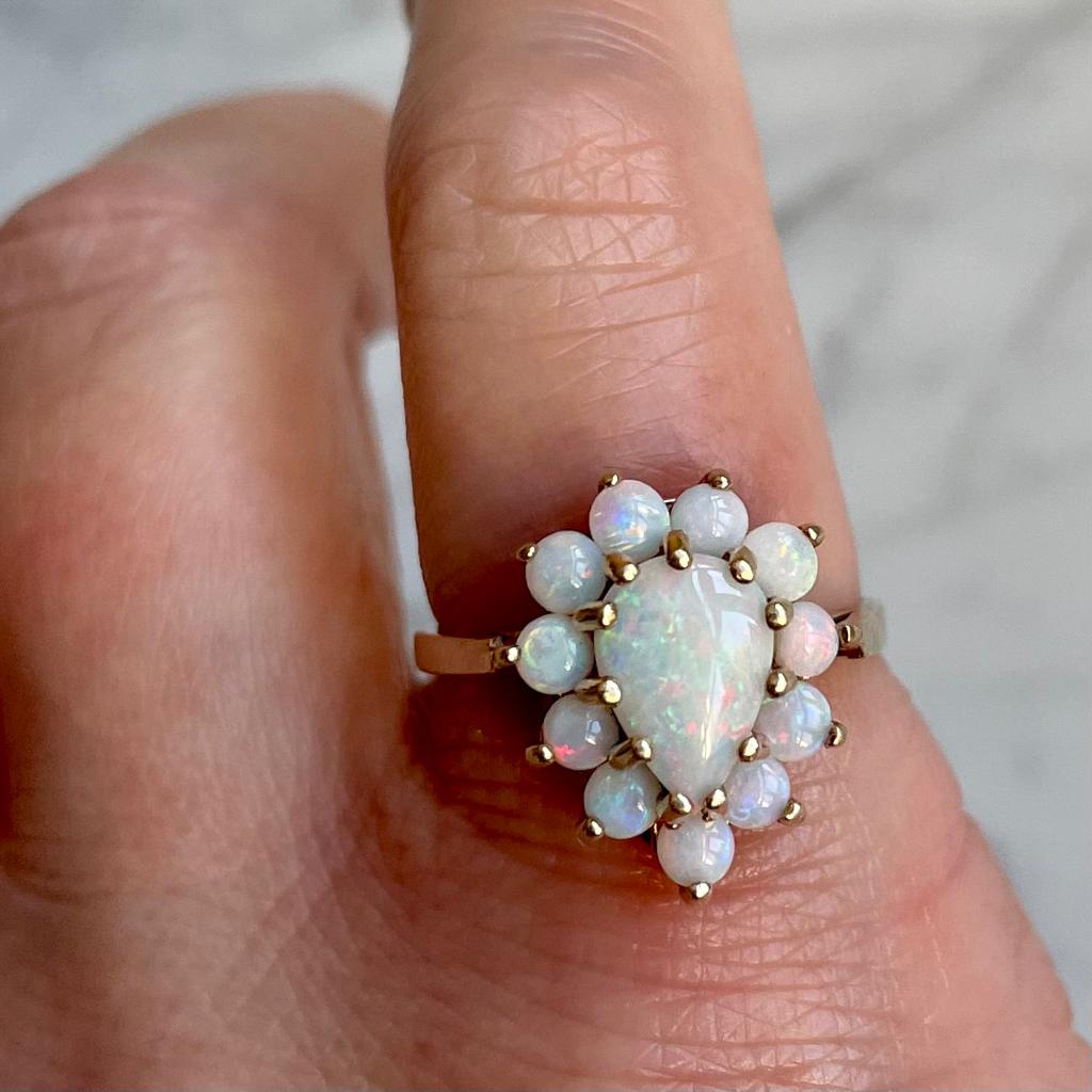 Vintage 1950s 10k Gold and Opal Cabochon-Cut Cocktail Ring
