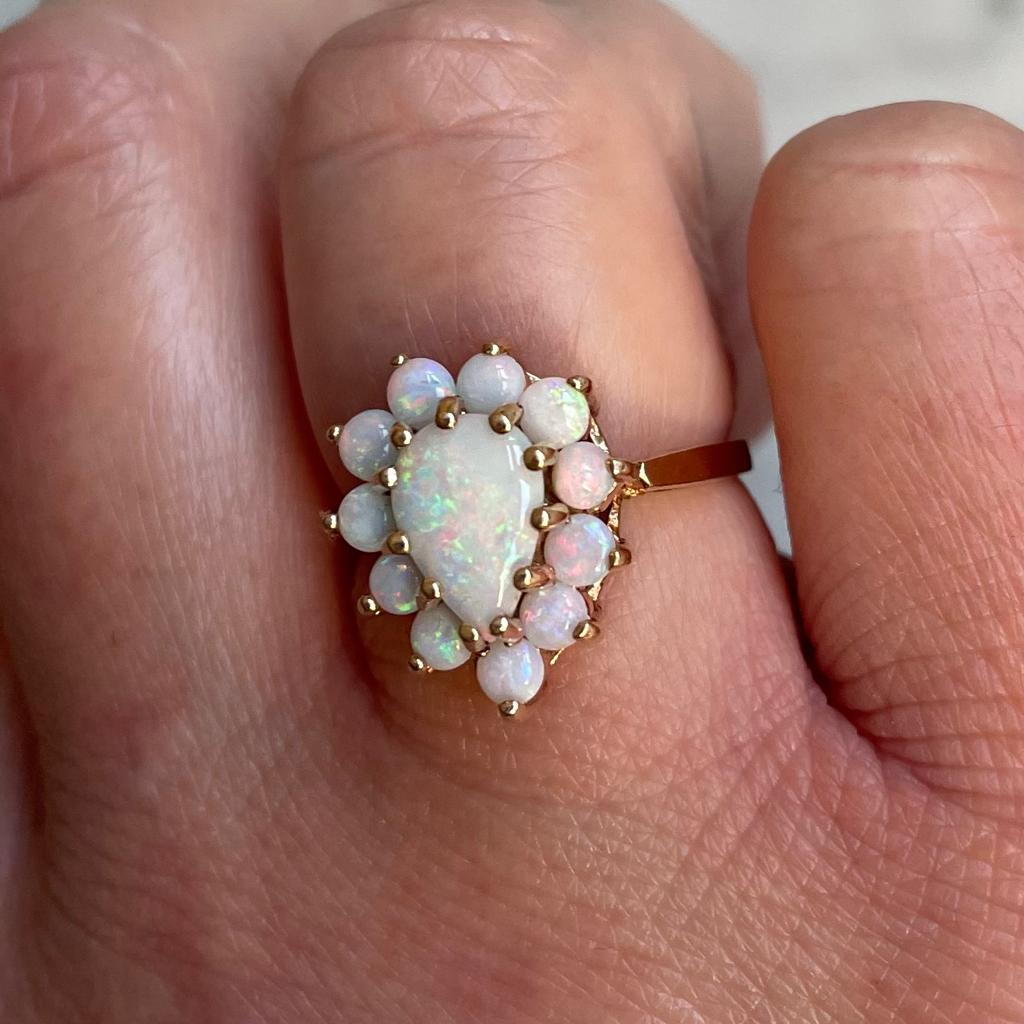Vintage 1950s 10k Gold and Opal Cabochon-Cut Cocktail Ring