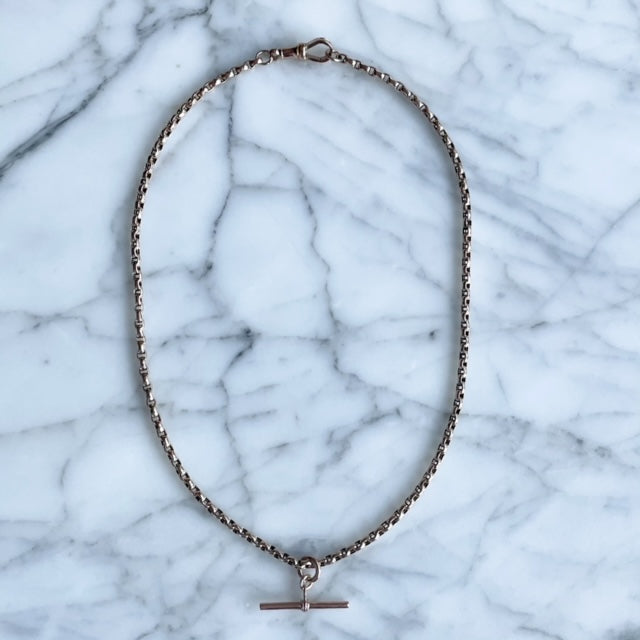 Antique 9k / 9ct Gold T-Bar Watch Chain Necklace