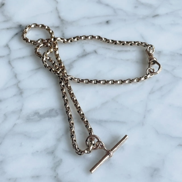 Antique 9k / 9ct Gold T-Bar Watch Chain Necklace