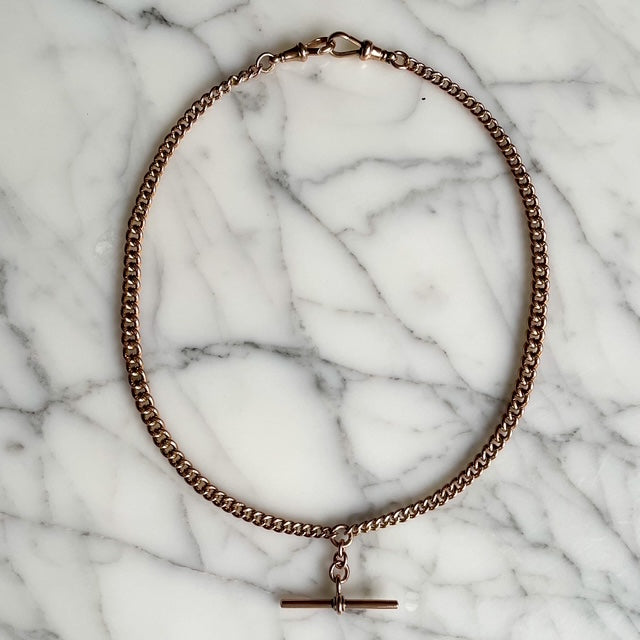 9k Gold Albert Chain with T-Bar Antique Victorian Watch Chain Necklace