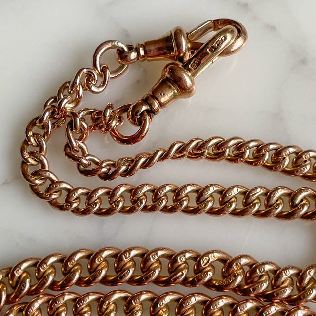 9k Gold Albert Chain with T-Bar Antique Victorian Watch Chain Necklace