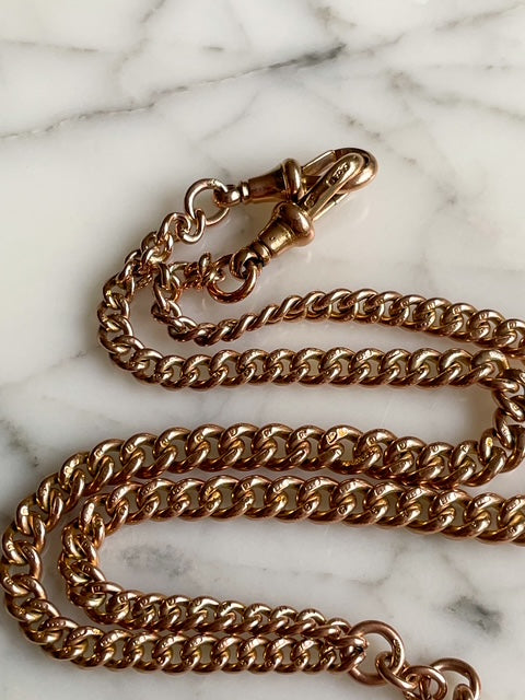 9k Gold Albert Chain with T-Bar Antique Victorian Watch Chain Necklace