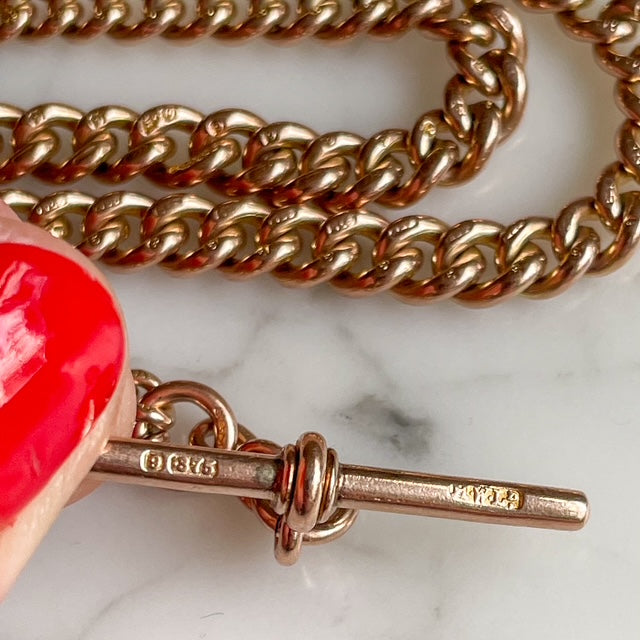 9k Gold Albert Chain with T-Bar Antique Victorian Watch Chain Necklace