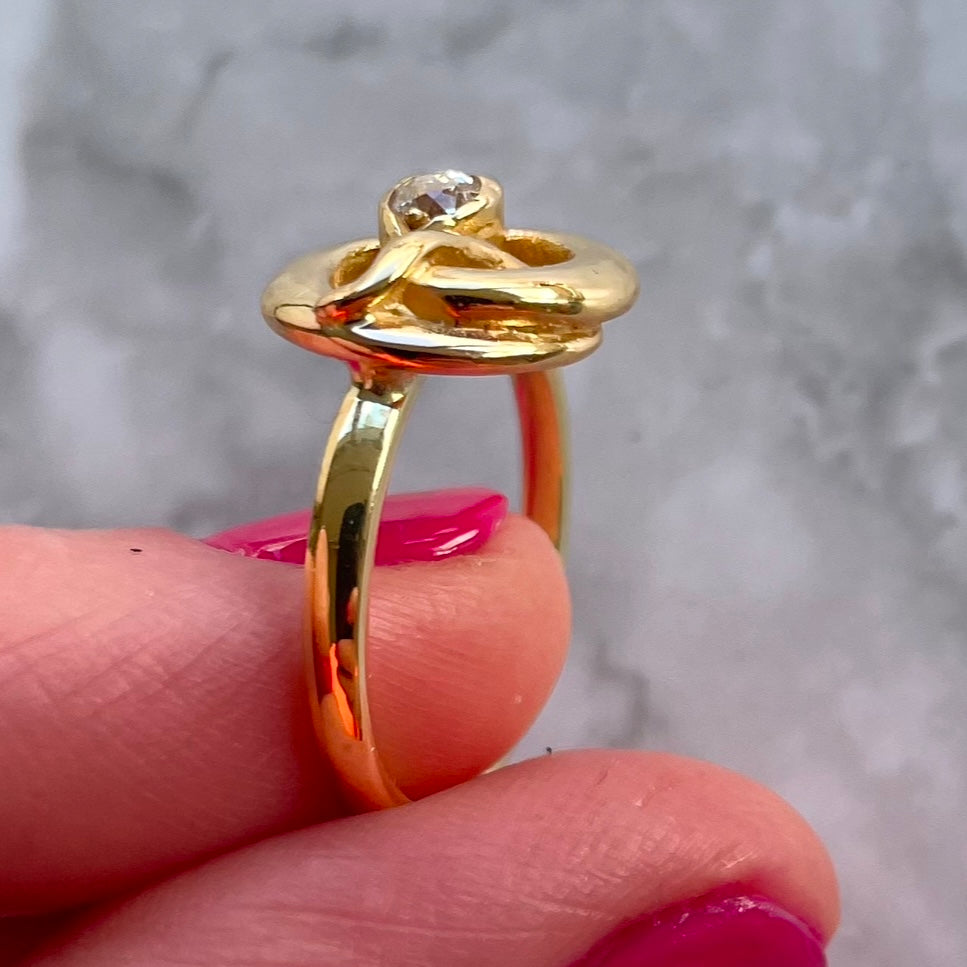 Victorian 18k Gold Ouroboros Snake Ring Featuring a Stunning Old Cushion Cut Diamond Antique