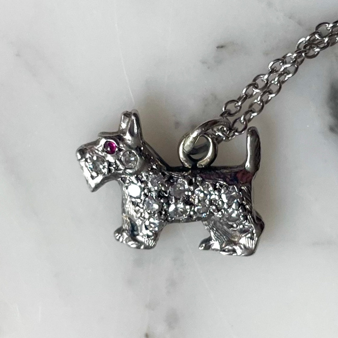 Platinum, Diamond & Ruby Scottish / West Highland Terrier Dog Pendant on a 18k White Gold Chain Necklace