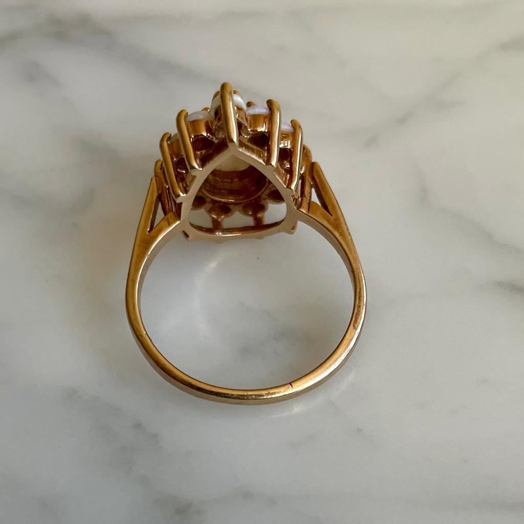 Vintage 1950s 10k Gold and Opal Cabochon-Cut Cocktail Ring