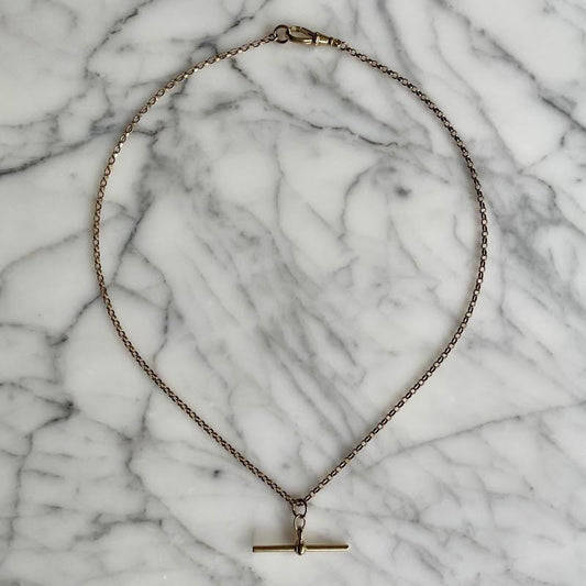 Sophia 9k Gold Belcher Albert Chain T-bar Necklace / Watch Chain