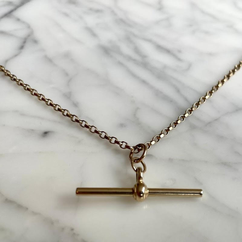 Sophia 9k Gold Belcher Albert Chain T-bar Necklace / Watch Chain