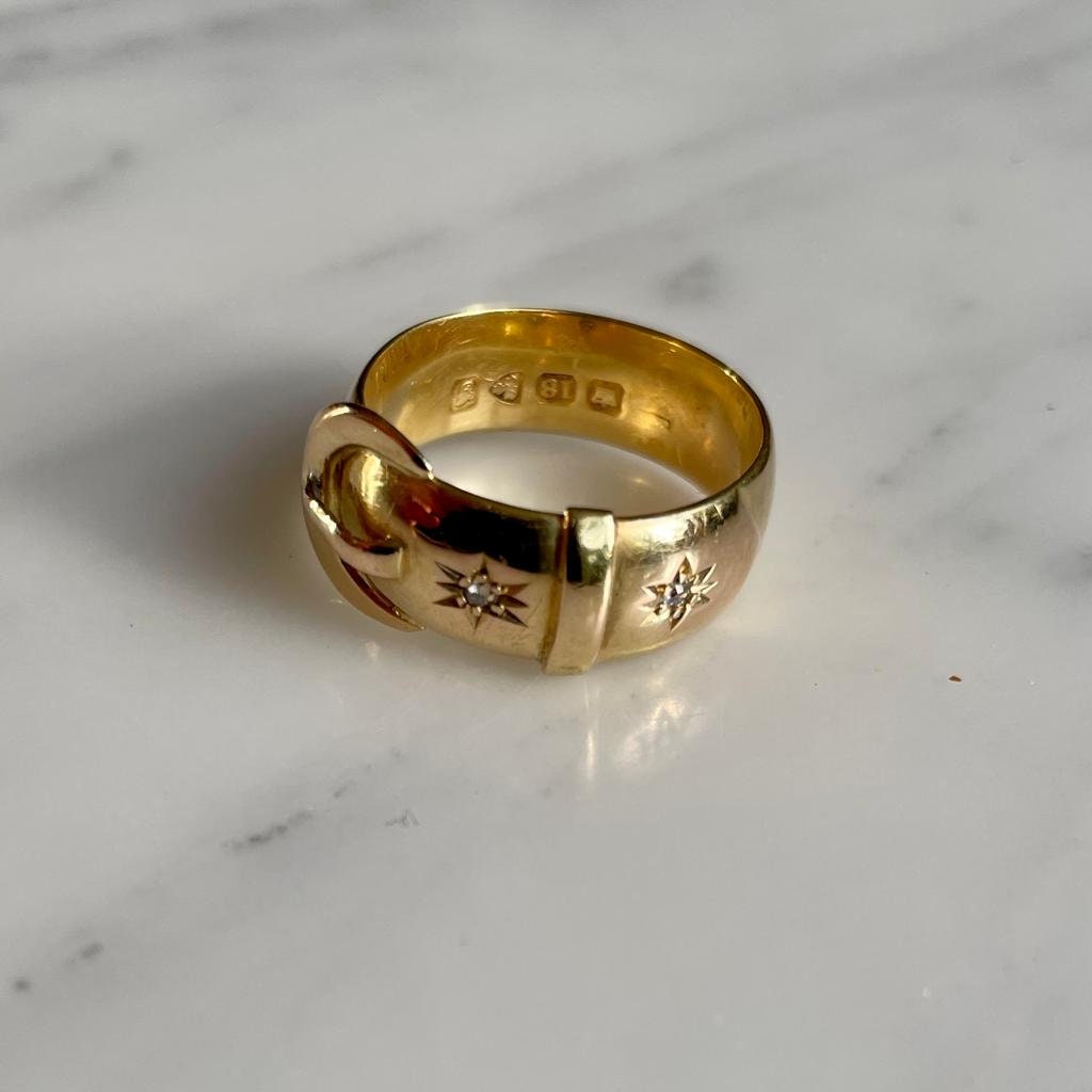 Antique 18k Gold / Diamond Buckle Ring Chester 1907