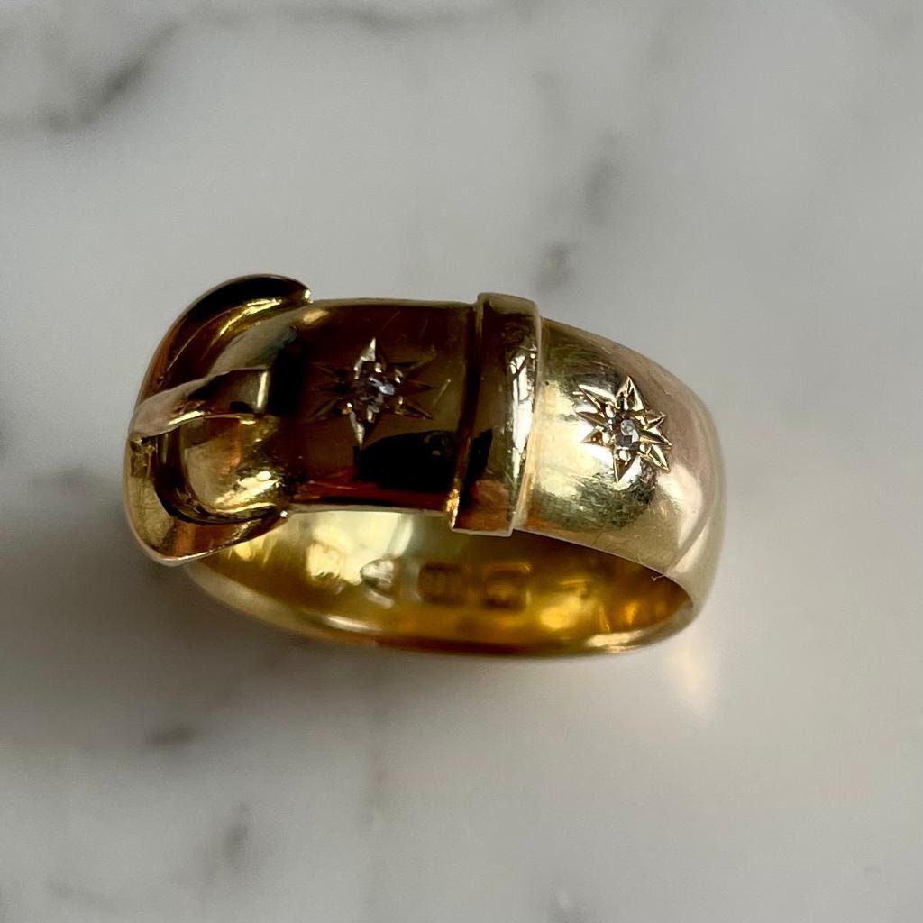 Antique 18k Gold / Diamond Buckle Ring Chester 1907