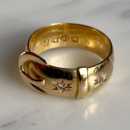 Antique 18k Gold / Diamond Buckle Ring Chester 1907