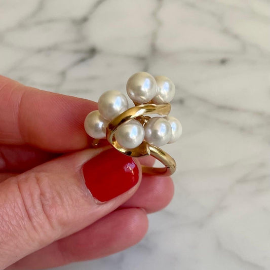 14ct Gold and Cultured Pearl Adjustable Size  Ring