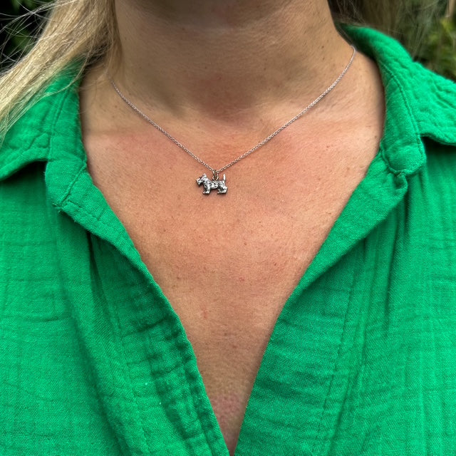 Platinum, Diamond & Ruby Scottish / West Highland Terrier Dog Pendant on a 18k White Gold Chain Necklace