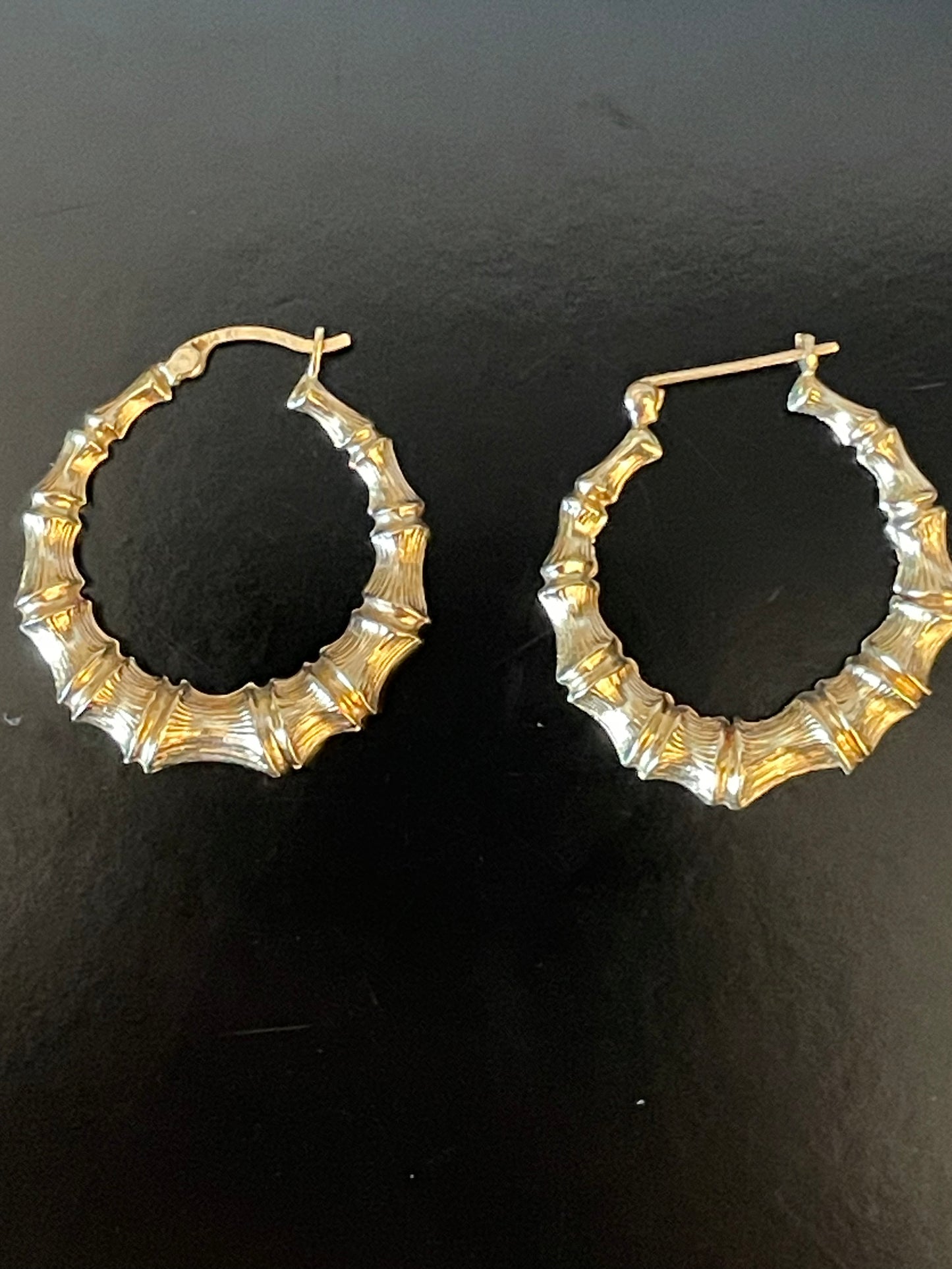 Gorgeous 14k Gold Bamboo Style Hoop Earrings