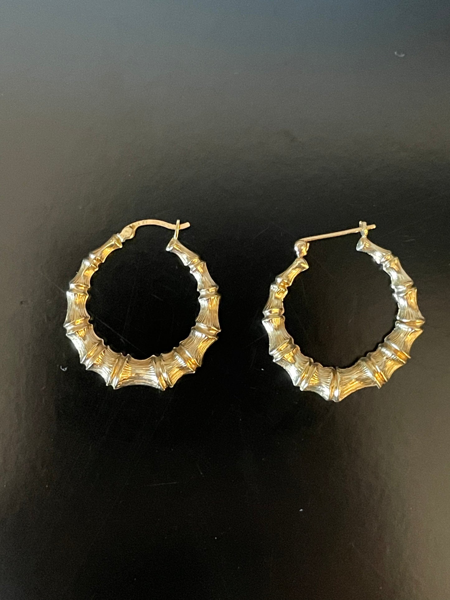 Gorgeous 14k Gold Bamboo Style Hoop Earrings