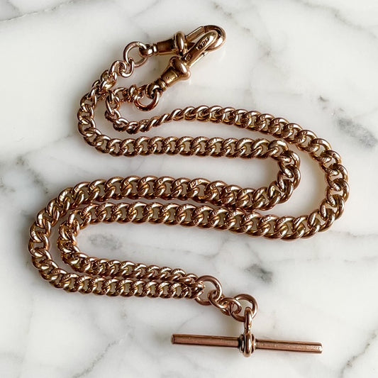 9k Gold Albert Chain with T-Bar Antique Victorian Watch Chain Necklace