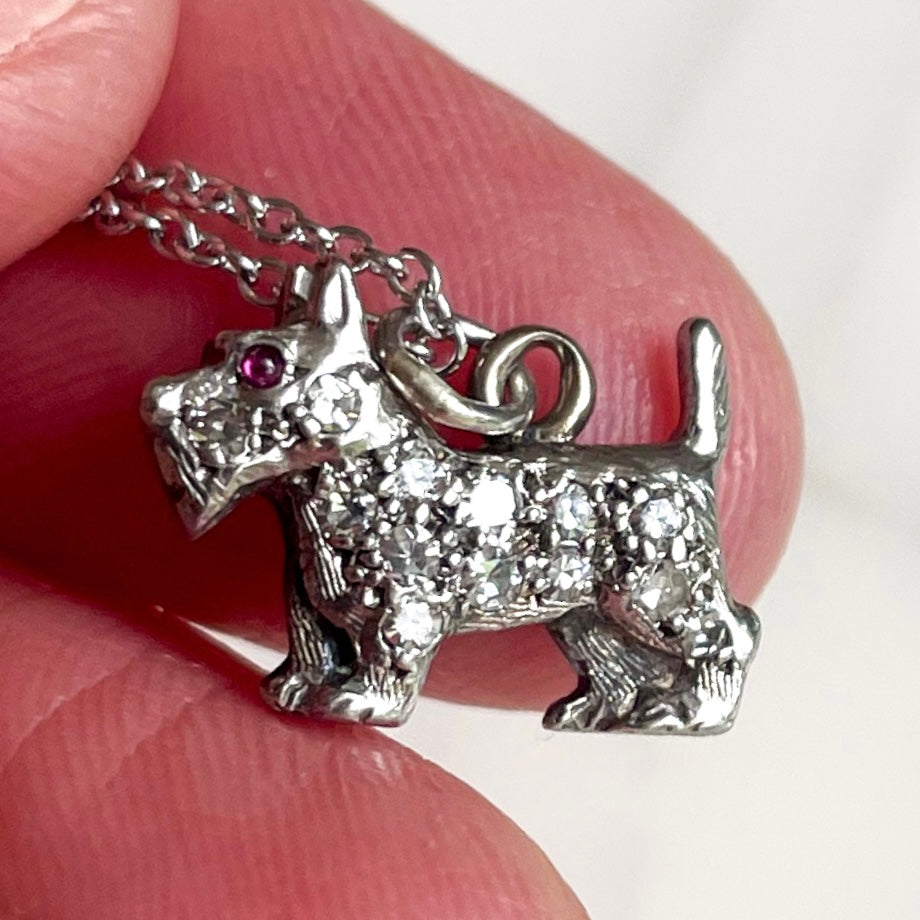 Platinum, Diamond & Ruby Scottish / West Highland Terrier Dog Pendant on a 18k White Gold Chain Necklace