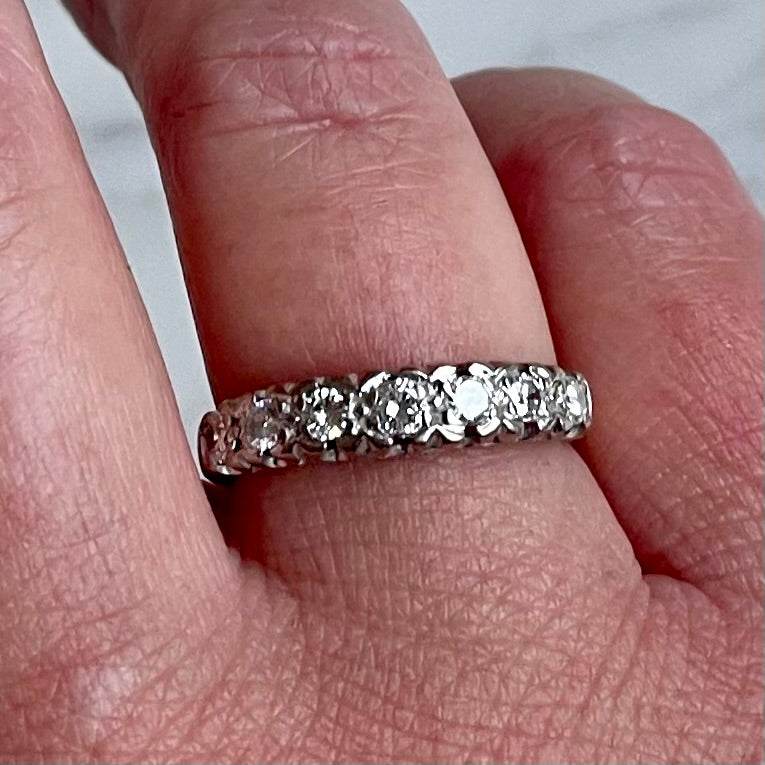 Elegant 18k Gold and Diamond Half Eternity Band (.33 ct) - Size O 1/2 Stacking Ring