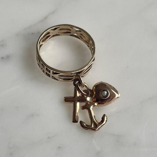 Victorian 9k Gold Faith Hope Love Charm Ring